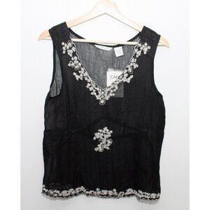 CAbi Black Sleeveless Blouse Top Viscose Laces Style #232 Medium Side Zipper New